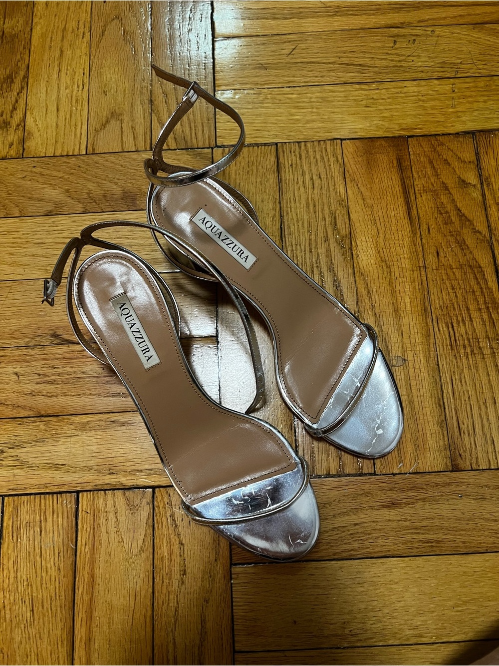 Aquazzura Silver Metallic Ankle-Strap Heels